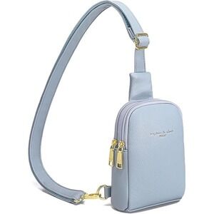 Inicat Gray Blue Crossbody Sling Bag Vegan Leather Dual Compartment Bag NWOT